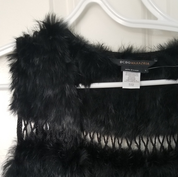 BCBG Black Rabbit Fur Vest - Picture 2 of 3